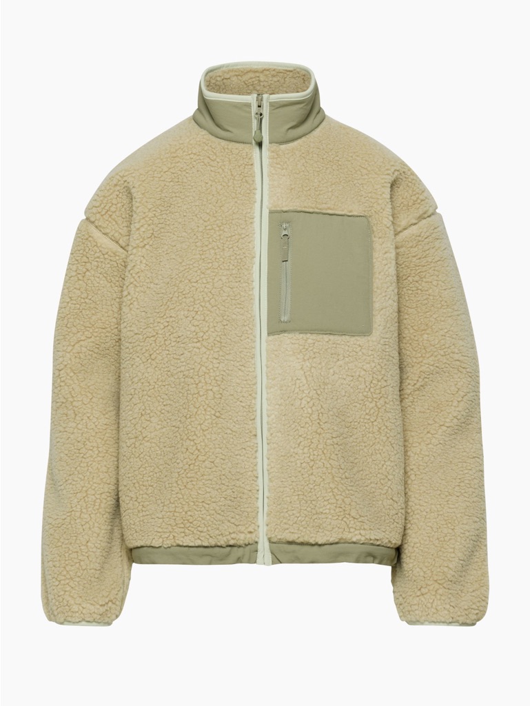 Aritzia Green Sherpa Teddy Jacket With Contrast Chest Pocket